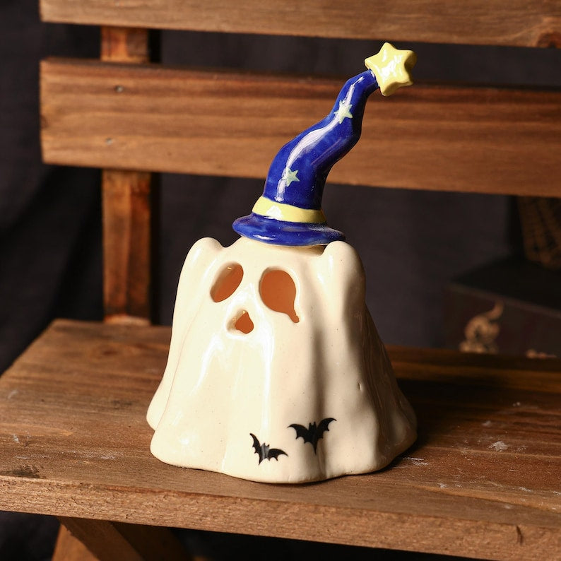 Handgefertigter Zaubererhut Geist Räucherstäbchenhalter Kerzenhalter Teelichthalter Halloween Dekoration Miniatur Keramik