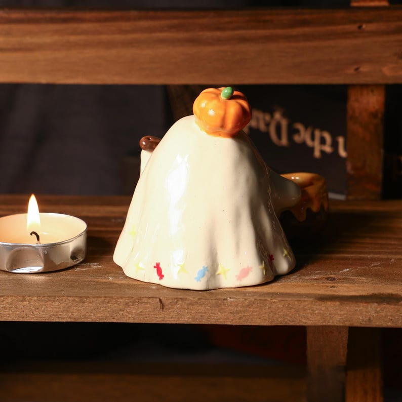 Handgemalter Geist Kürbis Kerzenhalter Keramik Handbemalt Tisch Dekor Halloween Aromatherapie Diffusor Weihrauch Halter