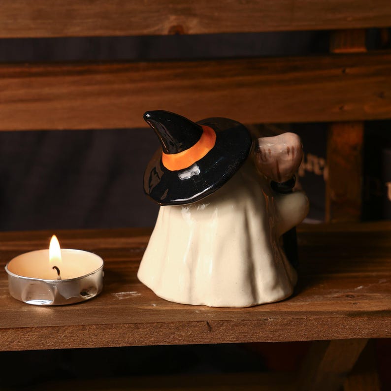 Handbemalte Hexe Keramik Figur Teelichthalter Halloween Kerzenhalter Räuchergefäß Tischdekoration