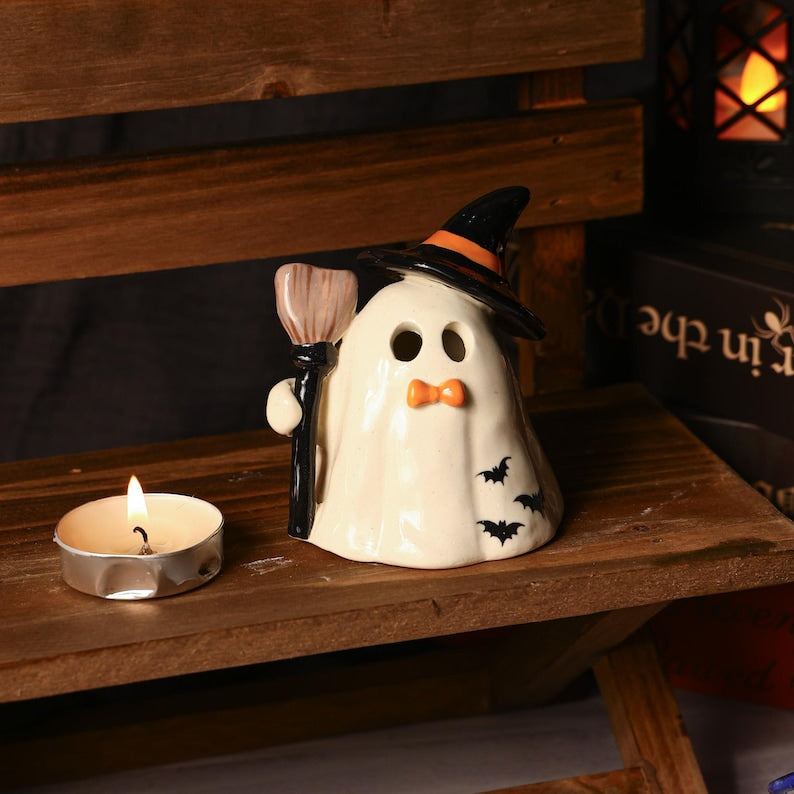 Handbemalte Hexe Keramik Figur Teelichthalter Halloween Kerzenhalter Räuchergefäß Tischdekoration