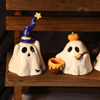 Handbemalt Geister Familie Keramik Kerzenhalter Set - Handgemachte Sammlung, Weihrauch-Brenner, Halloween Geschenk Aromatherapie Diffusor