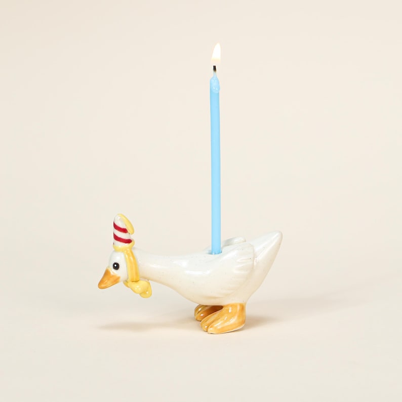 Handgefertigte Keramik Gans Kuchen Topper Partyhut Porzellan Figurine Geburtstag Kerzenhalter
