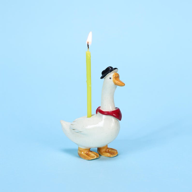 Handgemachte Keramik Gans Kuchen Topper mit Kerzenhalter - Niedliche Tierfigur für Geburtstagsparty Dekoration