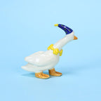 Blauer Partyhut Gans Kuchen Topper Handbemalte Porzellan Figur Kerzenhalter Handgemacht