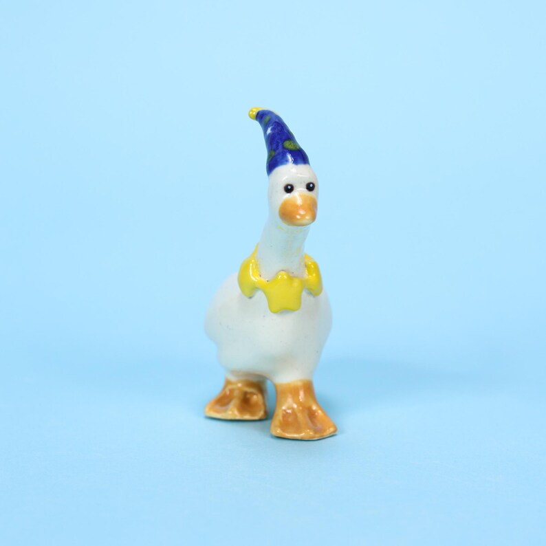 Blauer Partyhut Gans Kuchen Topper Handbemalte Porzellan Figur Kerzenhalter Handgemacht