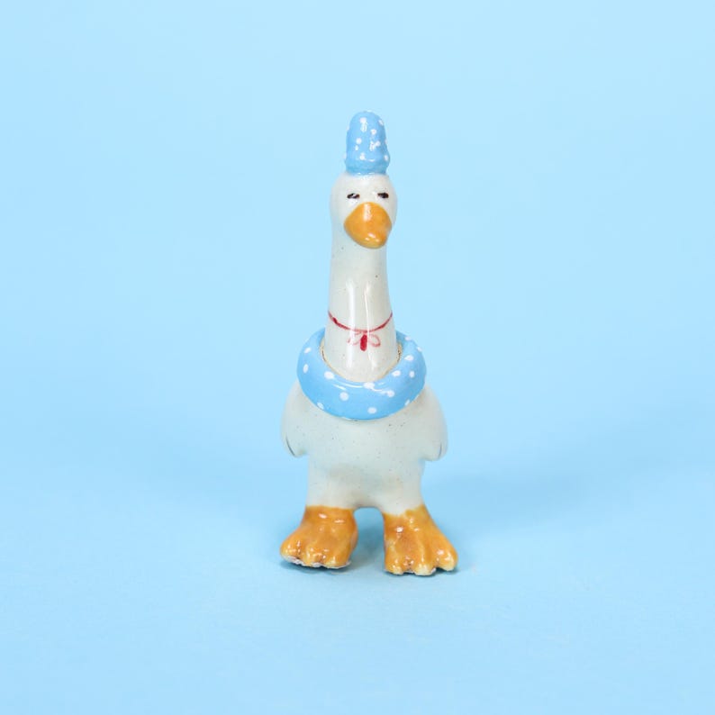 Handgemachte blaue Schlafmütze Gänse Kuchen Topper Keramik Geburtstag Kerzenhalter Tier Figur Party Dekoration