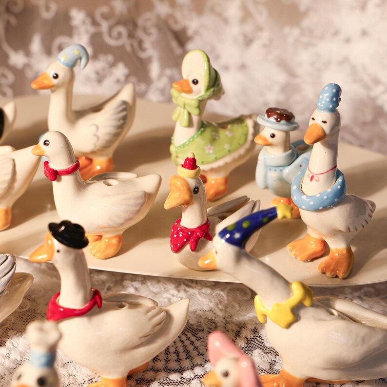 Handgefertigte Keramik Gänsefamilie Kuchen Topper Geburtstagskerzenhalter Tier Party Dekoration