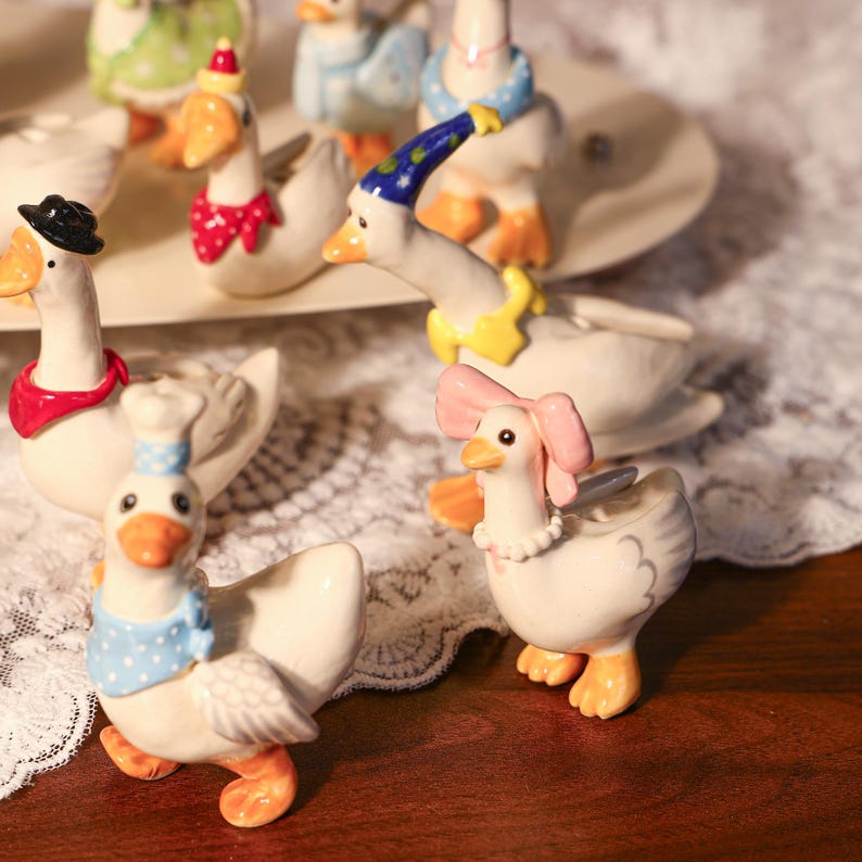 Handgefertigte Keramik Gänsefamilie Kuchen Topper Geburtstagskerzenhalter Tier Party Dekoration