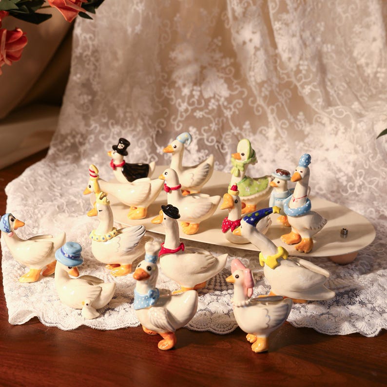 Handgefertigte Keramik Gänsefamilie Kuchen Topper Geburtstagskerzenhalter Tier Party Dekoration