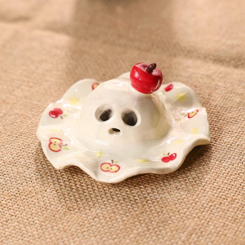 Handgefertigte Keramik Geist Figur Teelichthalter Halloween Kerzenhalter Apfel Design