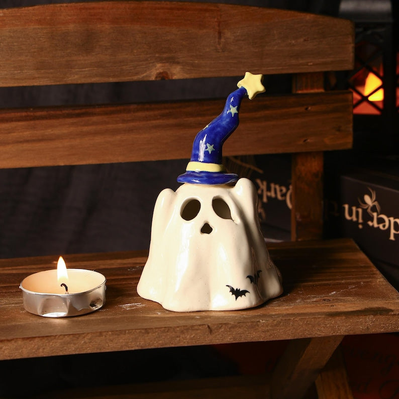 Handgefertigter Zaubererhut Geist Räucherstäbchenhalter Kerzenhalter Teelichthalter Halloween Dekoration Miniatur Keramik