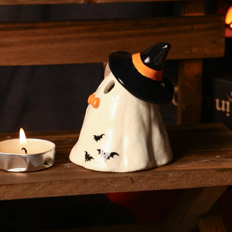 Handbemalte Hexe Keramik Figur Teelichthalter Halloween Kerzenhalter Räuchergefäß Tischdekoration