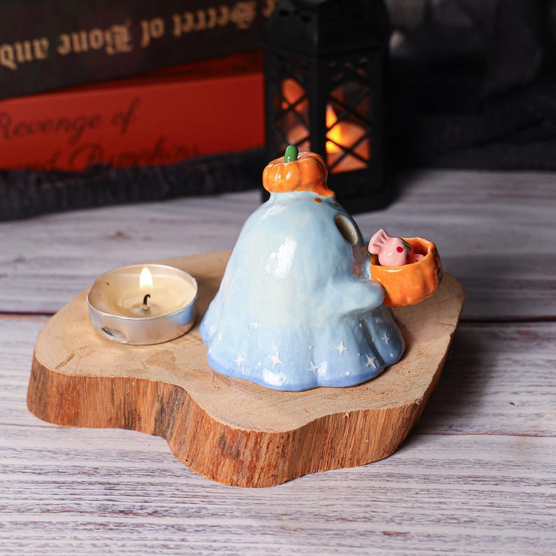 Niedliche Halloween Geist Kerzenhalter Handgemachte Keramik Kürbis Candy Korb Spooky Tisch Dekoration