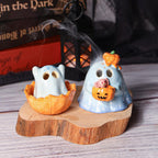 Keramik Kürbis Geist Räuchergefäß Kerzenhalter Halloween Tischdekoration Handgemacht Blau 2er-Set
