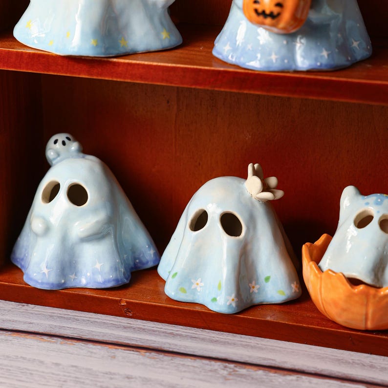Handgefertigter Keramik Kürbis Geist Weihrauch Brenner Kerzenhalter Halloween Tischdekoration