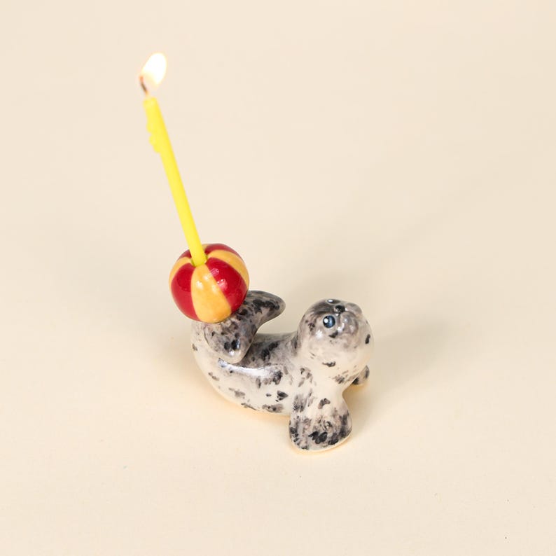 Handgemachte Robbe Tortenstecker Keramik Kerzenhalter Bunt Geburtstag Partydeko Meereslebewesen