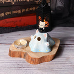 Handbemalter Keramik Gruseliger Katzenfigur Kerzenhalter Niedliche weiße und schwarze Kätzchen Halloween Geschenk