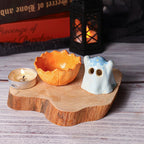 Keramik Kürbis Geist Räuchergefäß Kerzenhalter Halloween Tischdekoration Handgemacht Blau 2er-Set
