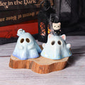 Handbemalter blauer Keramik-Geist-Hut Halloween-Dekoration handgemachtes Geschenk Räucherstäbchenhalter Katzenleuchten Kerzenhalter
