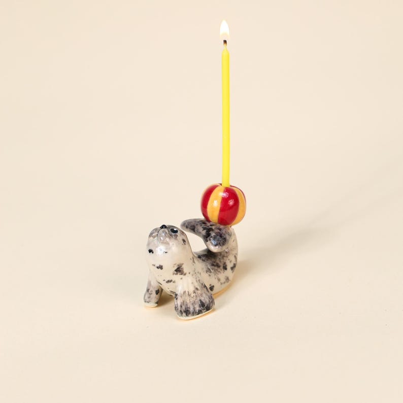 Handgemachte Robbe Tortenstecker Keramik Kerzenhalter Bunt Geburtstag Partydeko Meereslebewesen