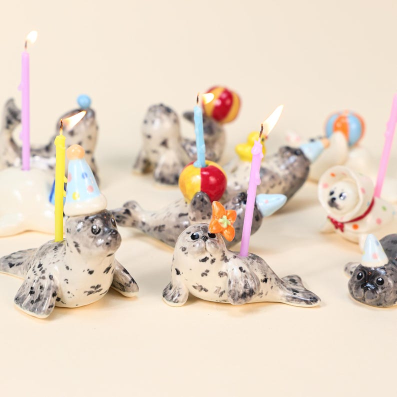 Handgefertigte Keramik Siegel Dekoration - bunte Kugel Ornament für Kuchen Topper Partyhut Kerzenhalter