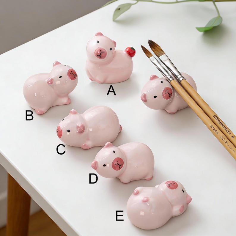 Handgemachter Keramik Capybara Stiftehalter, Essstäbchen Halter, Schreibtisch Organizer, Capybara Figur, Rosa oder Dunkelbraun