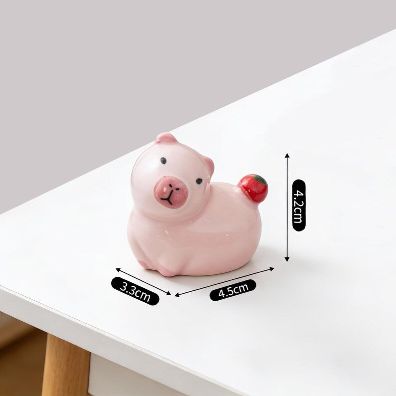 Handgemachter Keramik Capybara Stiftehalter, Essstäbchen Halter, Schreibtisch Organizer, Capybara Figur, Rosa oder Dunkelbraun
