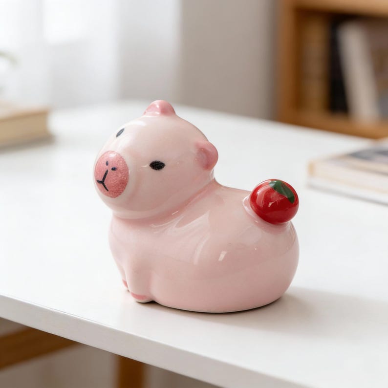 Handgemachter Keramik Capybara Stiftehalter, Essstäbchen Halter, Schreibtisch Organizer, Capybara Figur, Rosa oder Dunkelbraun