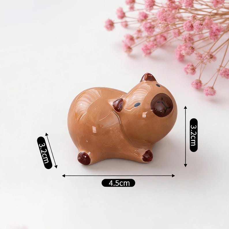 Handgemachter Keramik Capybara Stiftehalter, Essstäbchen Halter, Schreibtisch Organizer, Capybara Figur, Rosa oder Dunkelbraun