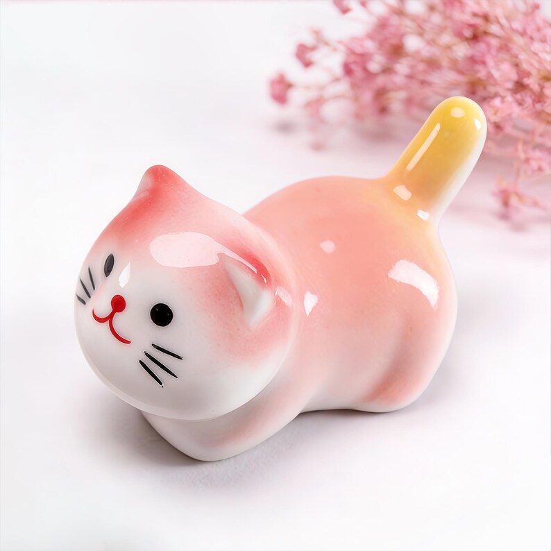Handbemalter Keramik Katzenstiftehalter Pastell Schreibtisch Dekor