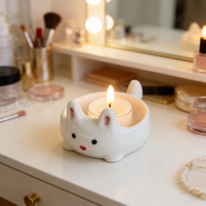 Keramik Häschen Teelichthalter, Kawaii Kaninchen Kerzenhalter, niedliches Tier Schmuck Schale, Ostern Tisch Dekor
