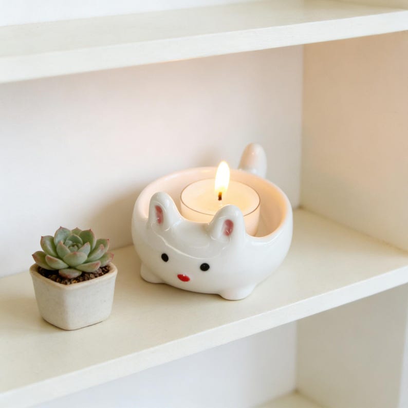 Keramik Häschen Teelichthalter, Kawaii Kaninchen Kerzenhalter, niedliches Tier Schmuck Schale, Ostern Tisch Dekor