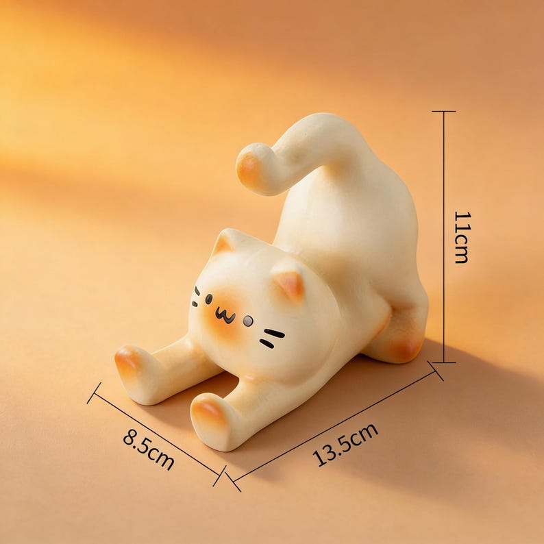 Keramik Stretching Cat Phone Stand, Kawaii Kätzchen Figur, Ästhetischer Tier Smartphone Halter