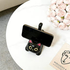 Keramik Katze Handyhalter für Schreibtisch, Schwarz, ästhetischer Smartphone Ständer, Kawaii Büro Dekor