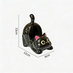 Keramik Katze Handyhalter für Schreibtisch, Schwarz, ästhetischer Smartphone Ständer, Kawaii Büro Dekor
