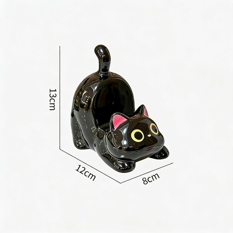 Keramik Katze Handyhalter für Schreibtisch, Schwarz, ästhetischer Smartphone Ständer, Kawaii Büro Dekor