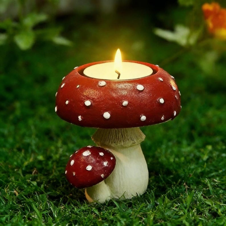 Pilz-Kerzenhalter – Harz, handgefertigt, für Teelichter, Winterdekoration