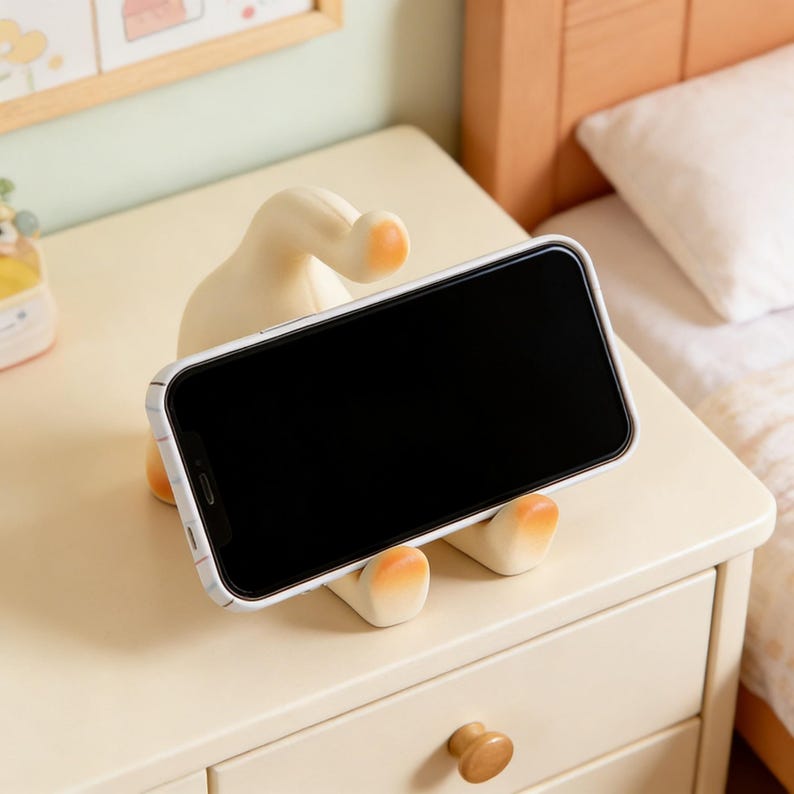 Keramik Stretching Cat Phone Stand, Kawaii Kätzchen Figur, Ästhetischer Tier Smartphone Halter