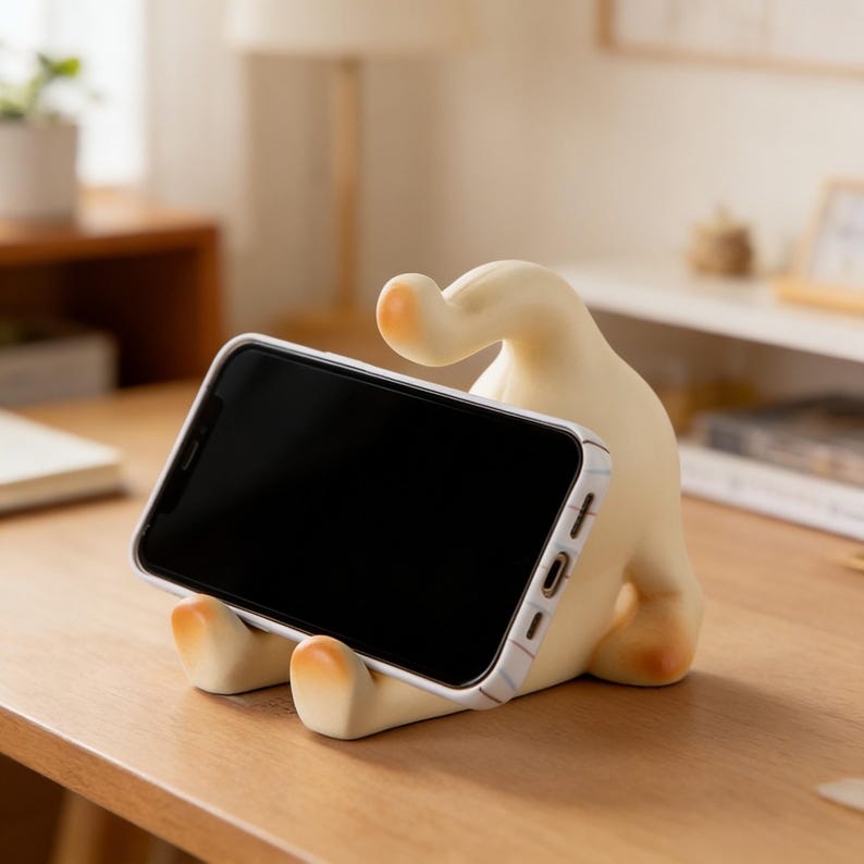 Keramik Stretching Cat Phone Stand, Kawaii Kätzchen Figur, Ästhetischer Tier Smartphone Halter