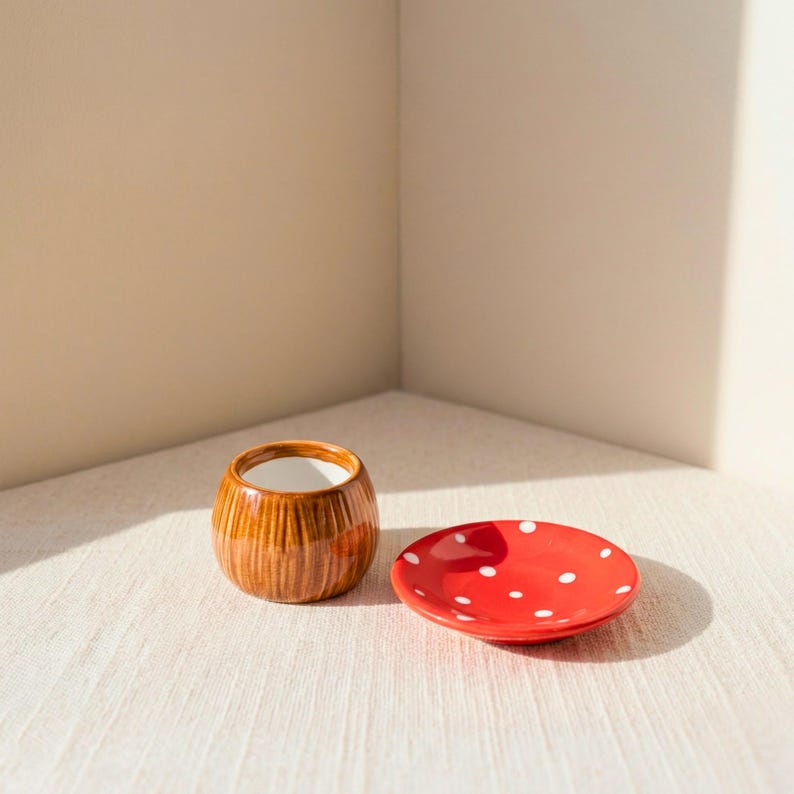 Keramik Pilz Schmuck Tablett Set, Handgefertigter Fliegenpilz Ring Halter, Cottagecore Schmuck Organizer