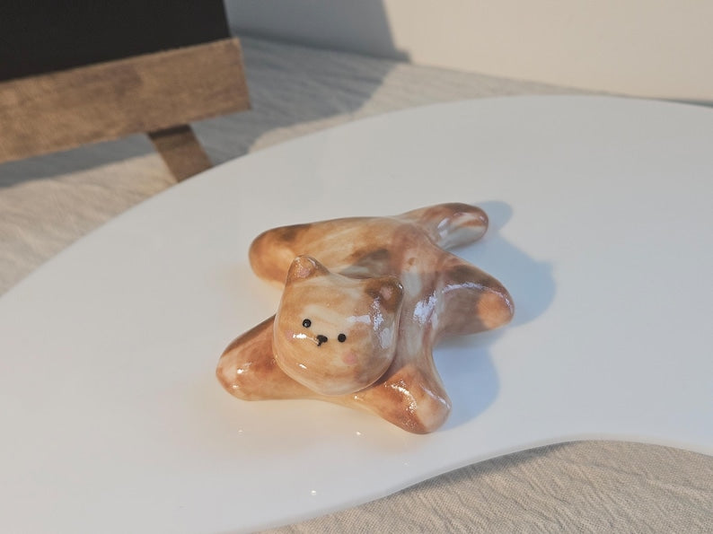 Handgefertigte Keramik Liegekatze Figur 2-3 Zoll, glänzend glasiert, Desktop Dekoration, Katzenliebhaber Geschenk