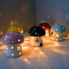 Handgefertigte Keramik Pilz-Nachtlicht, LED, LR44 Batteriebetrieben, 9.7 cm, Rot, Hellrosa, Gelb, Blau, Dunkelrosa, Schwarz