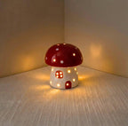 Handgefertigte Keramik Pilz-Nachtlicht, LED, LR44 Batteriebetrieben, 9.7 cm, Rot, Hellrosa, Gelb, Blau, Dunkelrosa, Schwarz