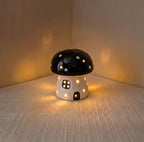 Handgefertigte Keramik Pilz-Nachtlicht, LED, LR44 Batteriebetrieben, 9.7 cm, Rot, Hellrosa, Gelb, Blau, Dunkelrosa, Schwarz