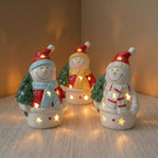 Keramik Schneemann Nachtlicht, Mini Weihnachten Schreibtischleuchte, LED, LR44