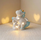 Handgefertigte Keramik Einhorn-Herz-Nachtlicht, LED Nachttischlampe für Mädchen, Rosa und Blau