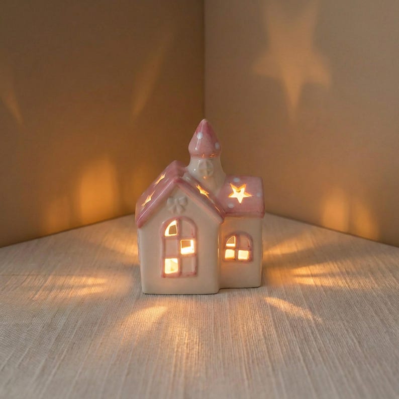 Keramik Kirche Nachtlicht, LED Schreibtischlampe, Christian Home Decor, Schlafzimmer Tischlicht