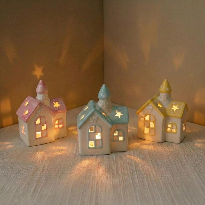 Keramik Kirche Nachtlicht, LED Schreibtischlampe, Christian Home Decor, Schlafzimmer Tischlicht