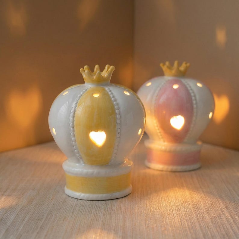 Mädchen Keramik Heißluftballon Nachtlicht mit Herz-Cut-Out, LED, 11 cm breit, 14,2 cm hoch
