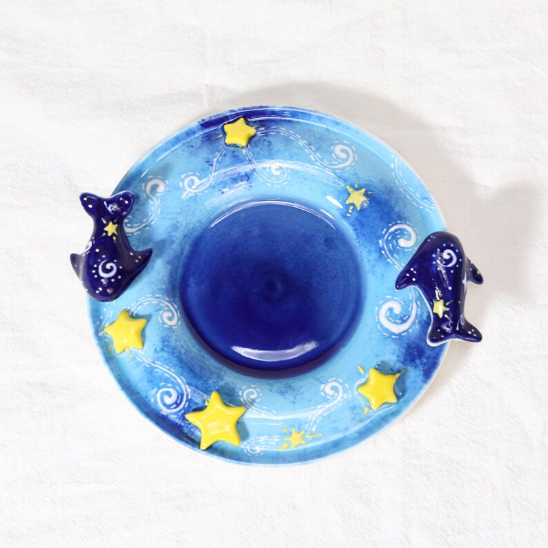 Sternennacht Keramik Wal-Tee-Set mit blauem Katzen-Griff